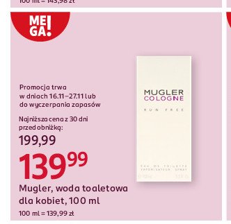 Woda toaletowa Mugler cologne run free promocja w Rossmann