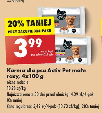 Karma dla psa kurczak-jagnięcina + wołowina w galarecie Activ pet promocja