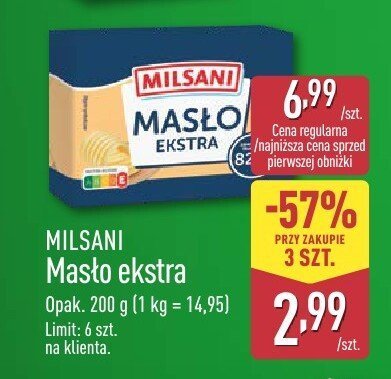 Masło ekstra Milsani 200 g promocja w Aldi