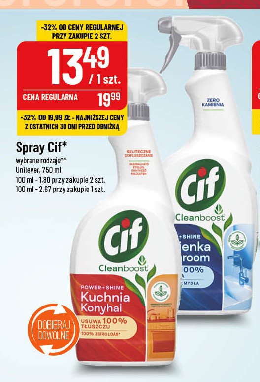 Spray do czyszczenia 艂azienki Cif cleanboost promocja