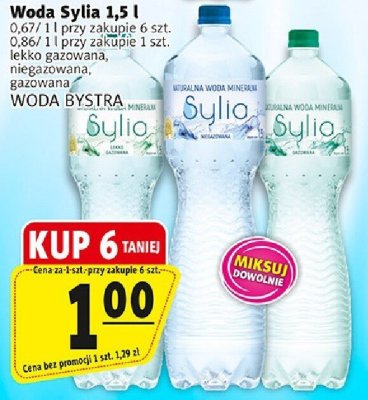 Woda Sylla 1.5 l 0.67/1l przy zakupie 6 szt. 0.86/1l przy zakupie 1 szt. lekko gazowana, niegazowana, gazowana promocja w Prim Market