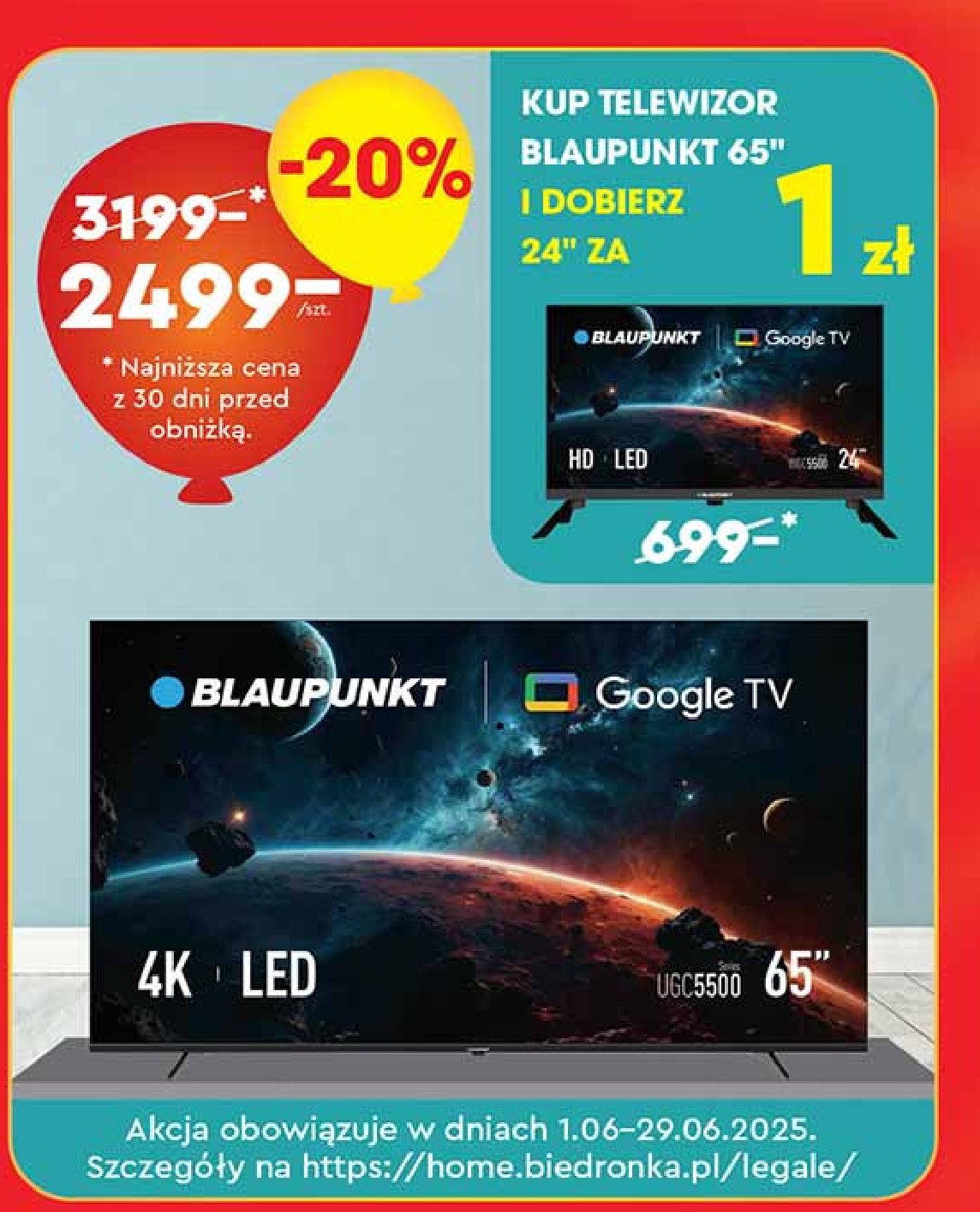 Telewizor 65" 65ugc5500 Blaupunkt promocja w Biedronka