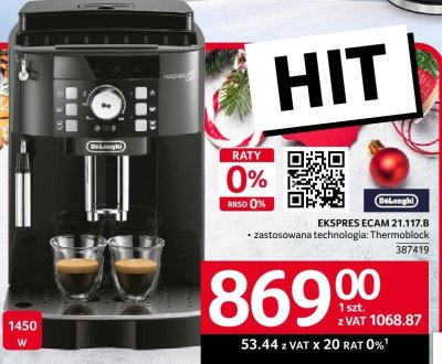 Ekspres DeLonghi EKSPRES ECAM 21.117.B promocja w Selgros