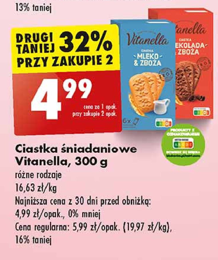 Ciastka czekolada i zboża Vitanella promocja