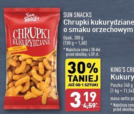 Chrupki kukurydziane orzechowe Sun snack promocja w Aldi