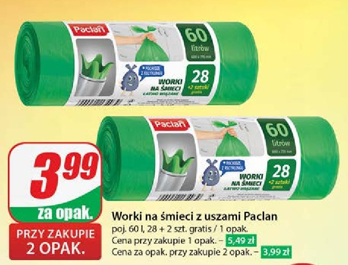 Worki na śmieci z uszami 60l Paclan promocja