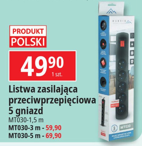 Listwa przeciwprzepięciowa 5 gniazd 5 m MONTIS promocja