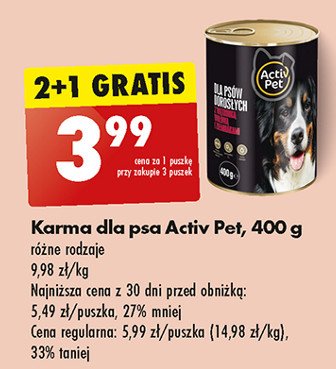 Karma dla psa z wątróbką wołową i ziemniakami Activ pet promocja