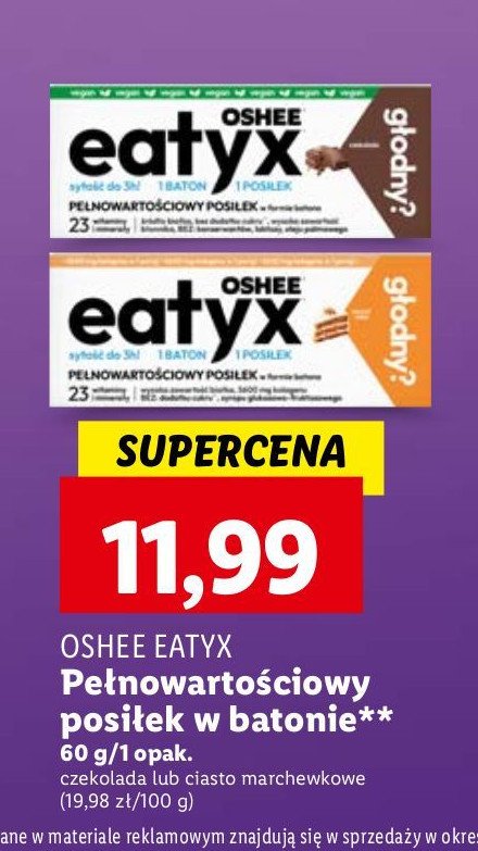 Baton ciasto marchewkowe Oshee eatyx promocja