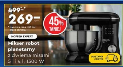 Mikser robot planetarny z dwiema misami HOFFEN EXPERT 5 l i 4 l, 1300 W promocja w Biedronka