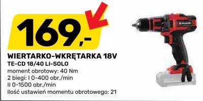 Wiertarko-wkrętarka 18V TE-CD 18/40 Li-SOLO Einhell promocja w Bricomarche