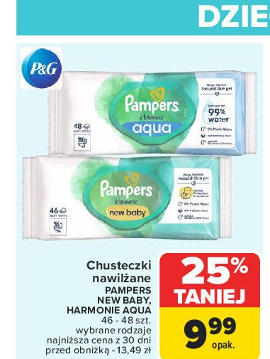 Chusteczki nawilżane new baby PAMPERS HARMONIE promocja