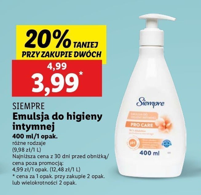 Emulsja do higieny intymnej pro care Siempre promocja