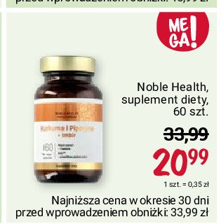 Kapsułki kurkumina i piperyna + imbir Noble health promocja