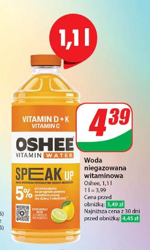 Napój witaminy d+k Oshee vitamin water promocja w Dino