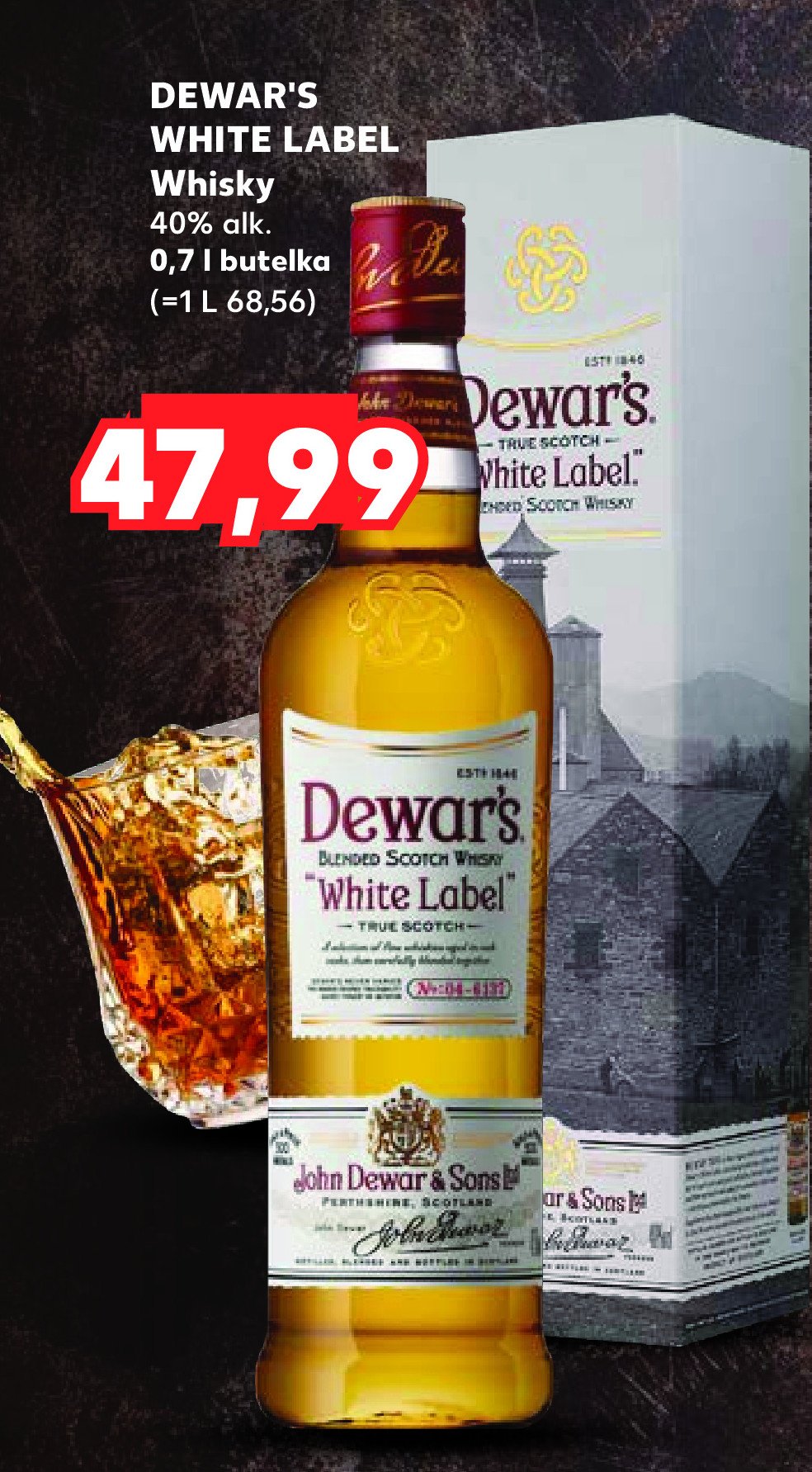 Whisky karton Dewar's white label promocja