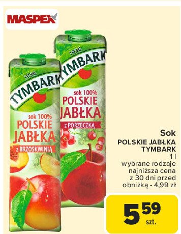 Sok 100% polskie jabłka z brzoskwinią Tymbark 1936 promocja w Carrefour Market