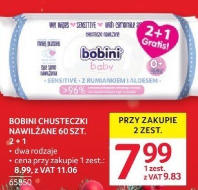 Chusteczki nawilżane Bobini 60 szt. 2+1 promocja w Selgros