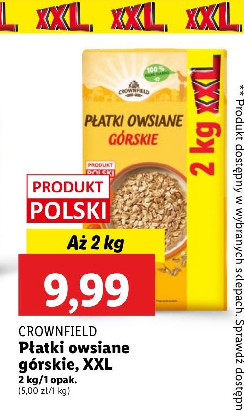 Płatki owsiane górskie Crownfield promocja w Lidl