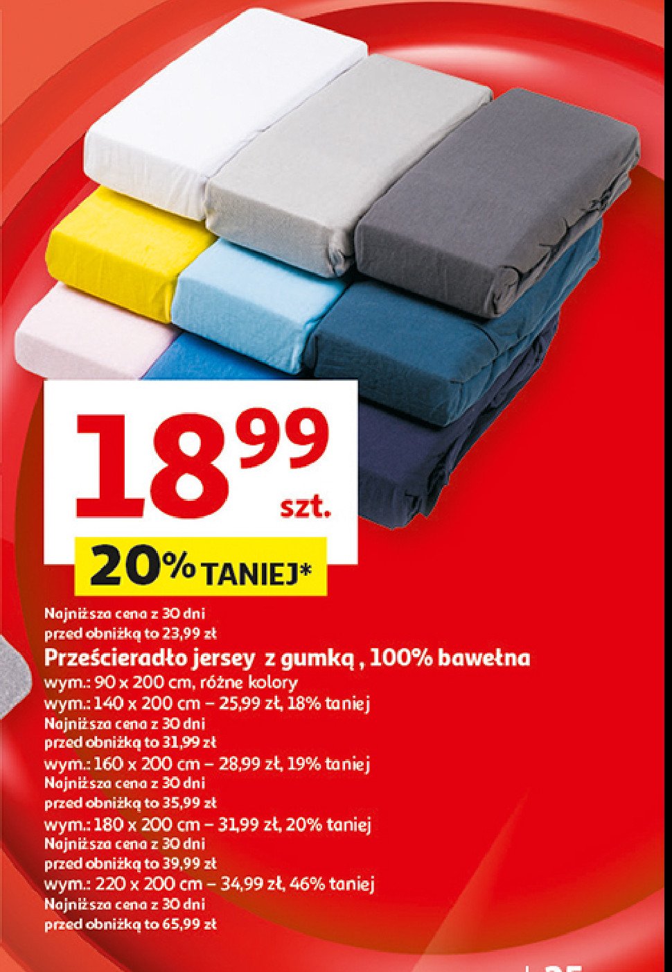 Prześcieradło jersey z gumką 220 x 200 cm promocja