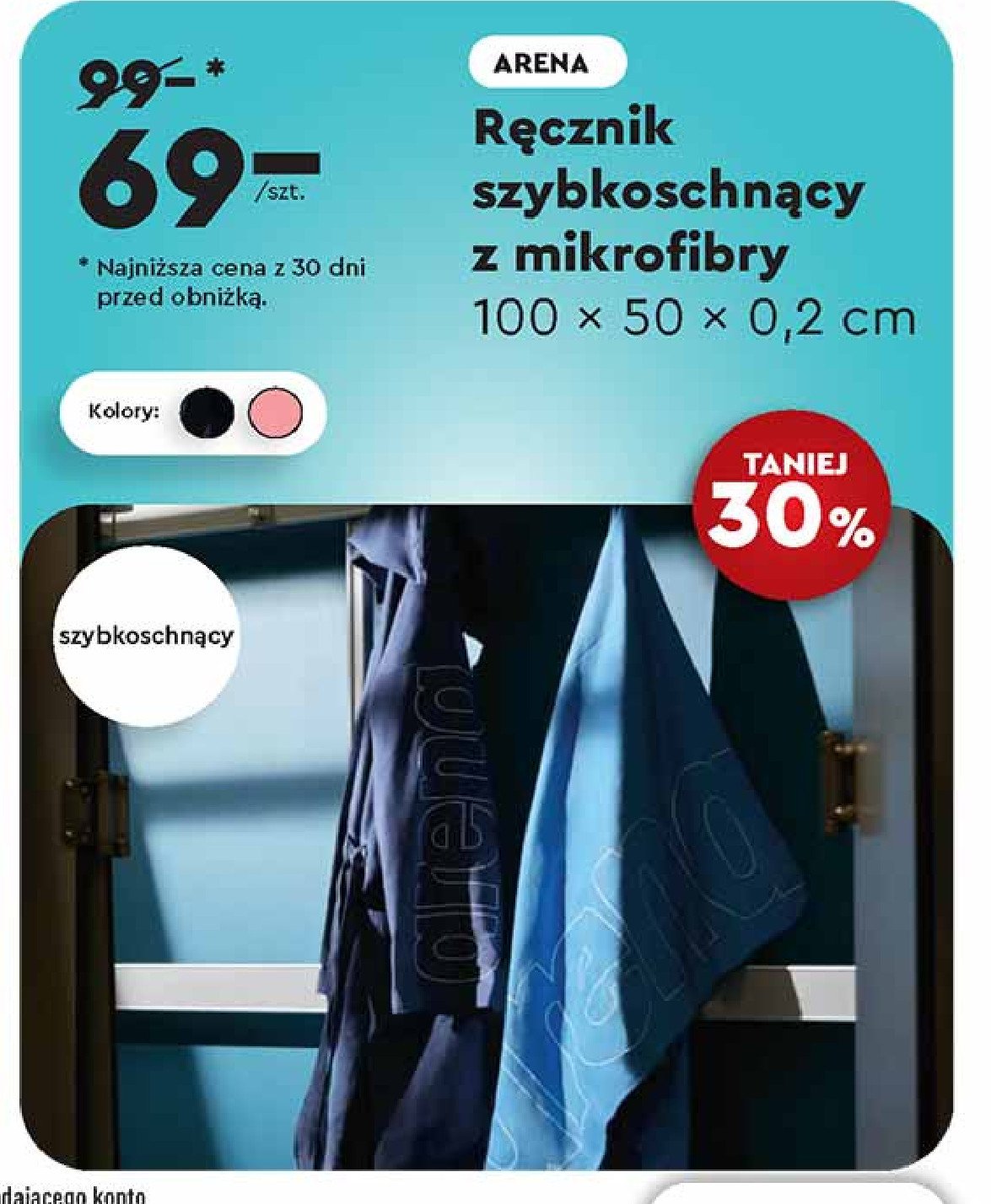 Ręcznik gym smart towel 100 x 50 cm Arena promocja