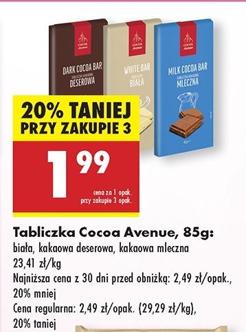 Czekolada deserowa Cocoa avenue promocja w Biedronka