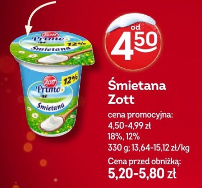 Śmietana Zott Prima promocja w Żabka