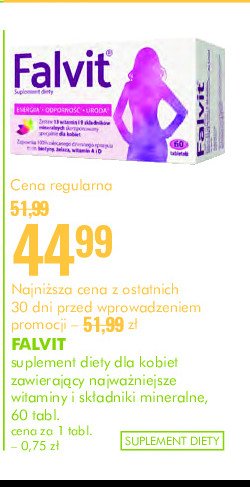 Tabletki dla kobiet uzupełniające niedobór witamin i minerałów FALVIT promocja w Super-Pharm