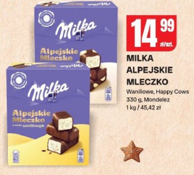 Czekolada mleczna Milka Alpejskie Mleczko waniliowe, happy cows Mondelez promocja w Chorten