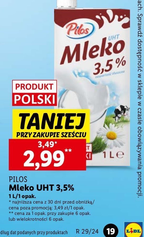Mleko 3.5 % Pilos promocja