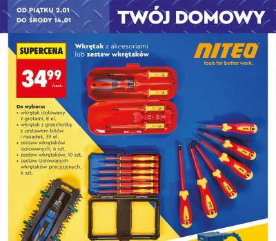 Wkrętak z akcesoriami lub zestaw wkrętaków Niteo promocja w Biedronka