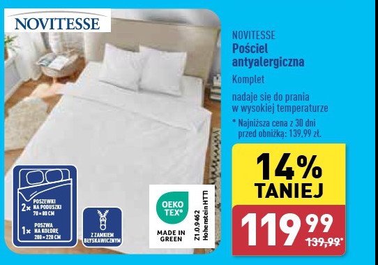 Komplet pościeli antyalergicznej 220 x 200 cm + 2 x 70 x 80 cm Novitesse promocja