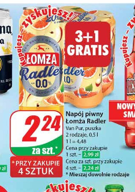 Piwo ŁOMŻA RADLER 0.0% GREJPFRUT promocja