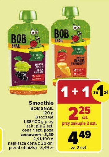 Smoothie bez cukru truskawka - banan Bob snail promocja w Carrefour