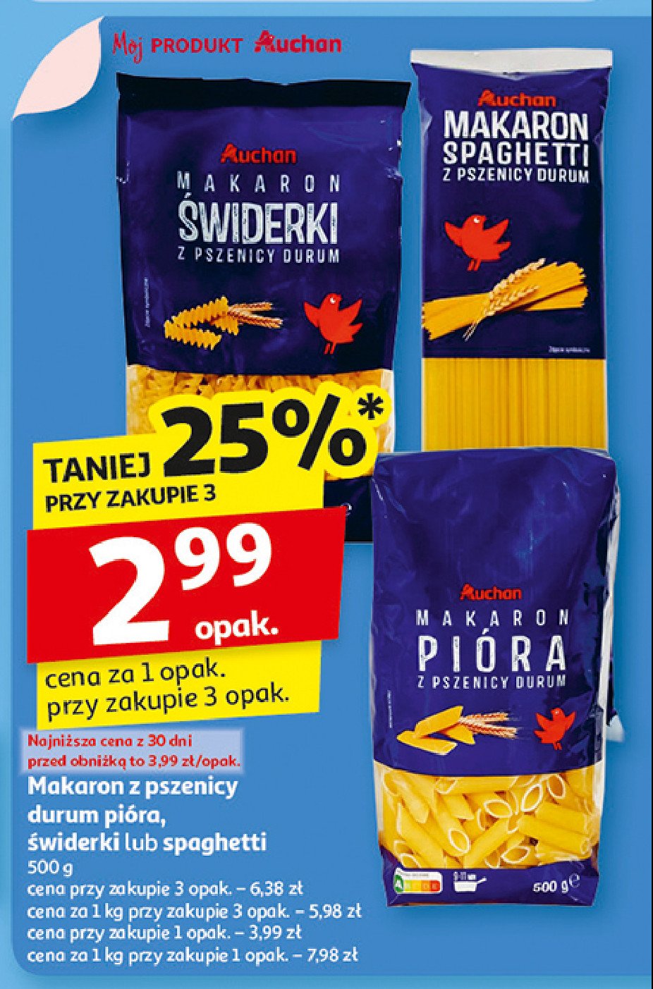 Makaron spaghetti durum Auchan różnorodne (logo czerwone) promocja w Auchan