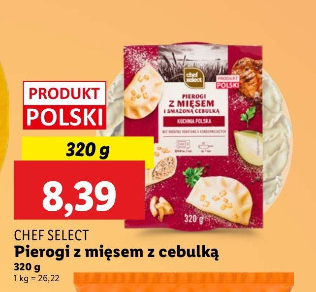 Pierogi z mięsem i smażoną cebulką Chef select promocja w Lidl