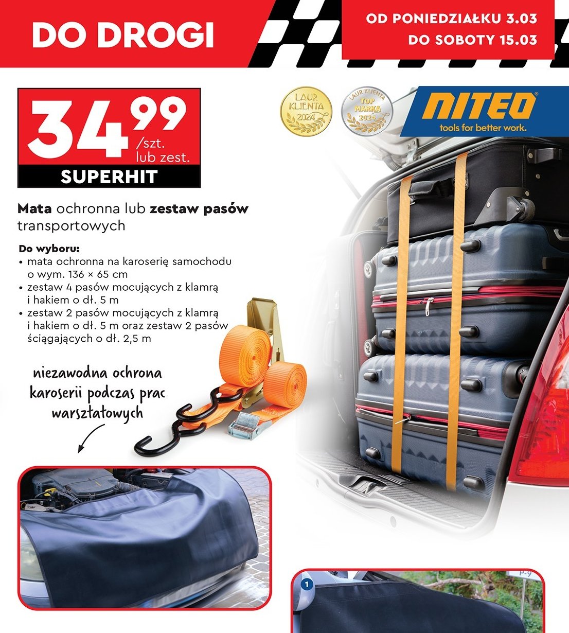 Mata na karoserię 136 x 65 cm Niteo tools promocja w Biedronka