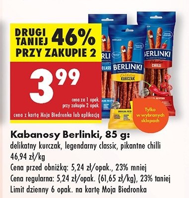 Kabanosy pikantne chilli Morliny berlinki promocja w Biedronka