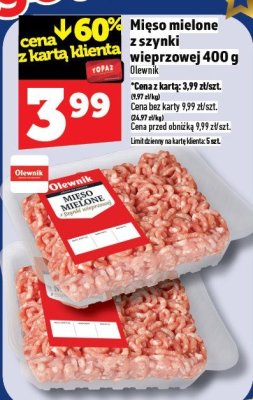 Mięso mielone z szynki wieprzowej 400 g Olewnik promocja w TOPAZ