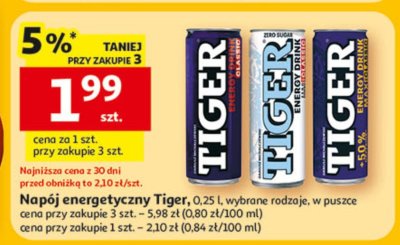 Napój energetyczny 0.25L w puszce Tiger promocja w Auchan