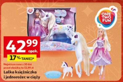 Lalka księżniczka i jednorożec w ciąży One Two Fun promocja w Auchan