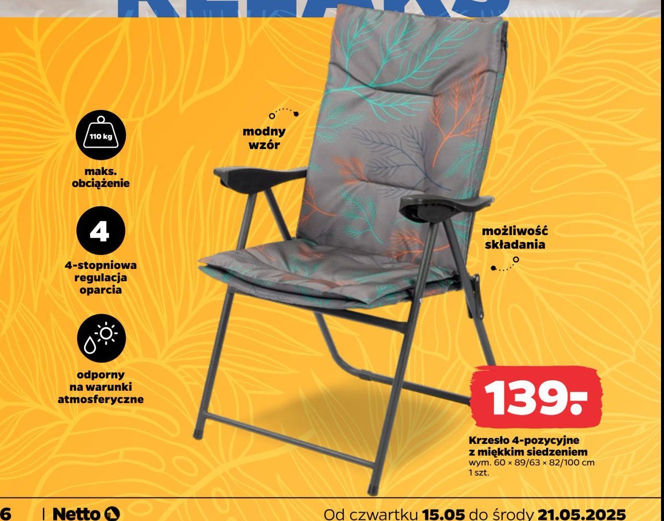 Krzesło składane pozycyjne promocja w Netto