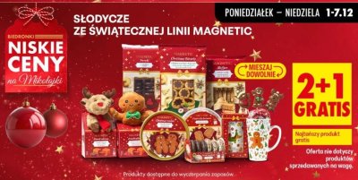 Słodycze ze świątecznej linii Magnetic 2+1 gratis promocja w Biedronka