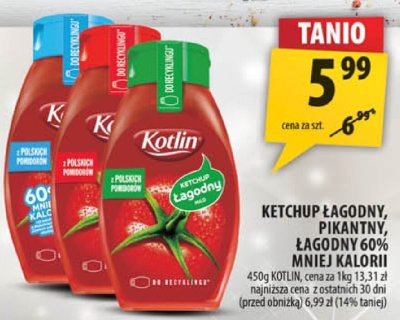 Ketchup Ketchup łagodny pikantny, łagodny 60% mniej kalorii 450g promocja w Arhelan