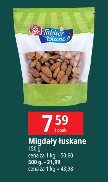 Migdały łuskane Wiodąca marka tablier blanc promocja w Leclerc