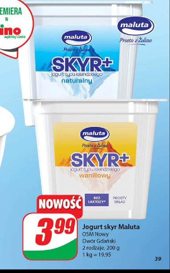 Jogurt skyr waniliowy Maluta promocja w Dino