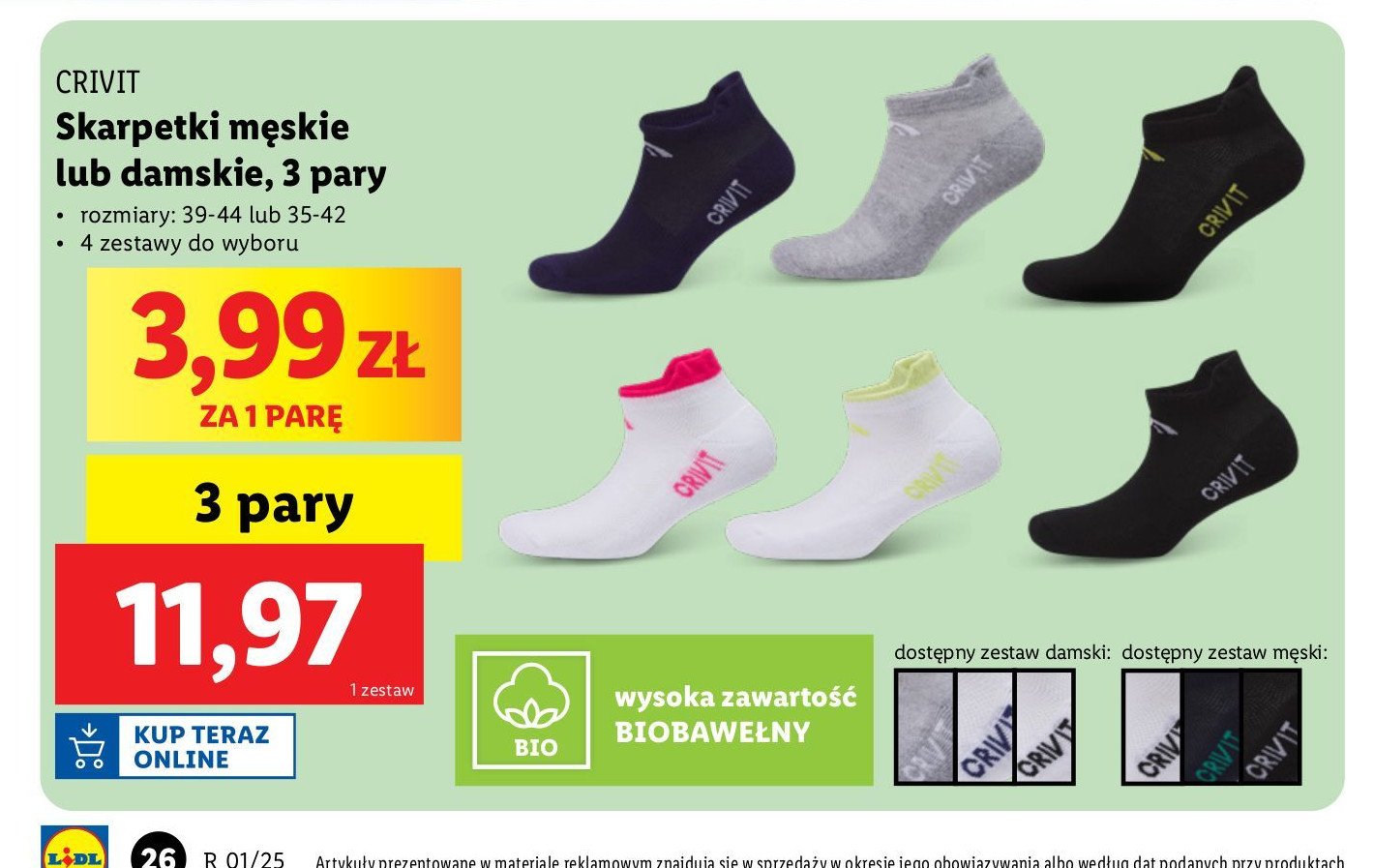 Skarpetki 35-42 Crivit promocja w Lidl