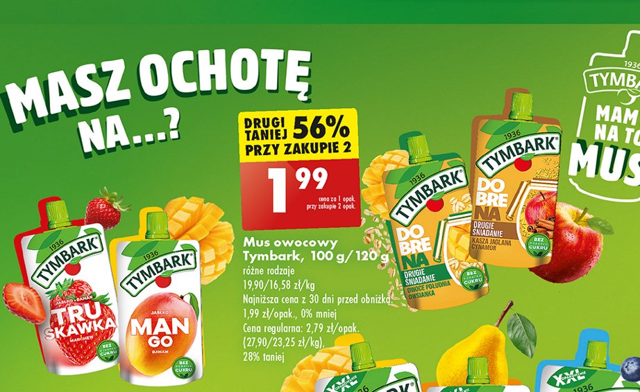 Mus jab艂ko-mango-banan-p艂atki owsiane Tymbark promocja