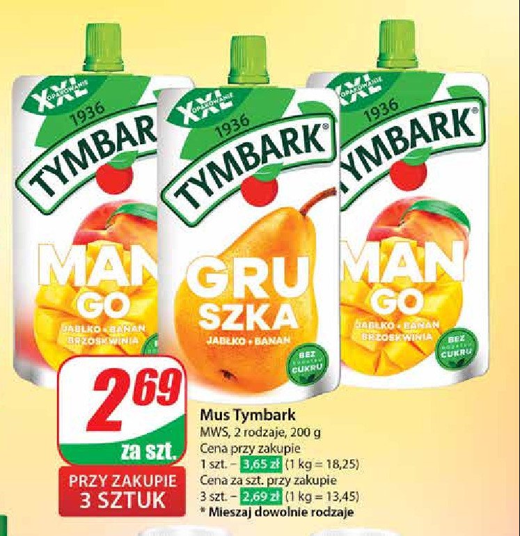 Mus gruszka-jabłko-banan Tymbark mus promocja w Dino