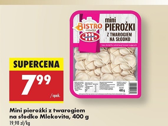 Pierogi z twarogiem na słodko MLEKOVITA BISTRO MINUTKA promocja w Biedronka